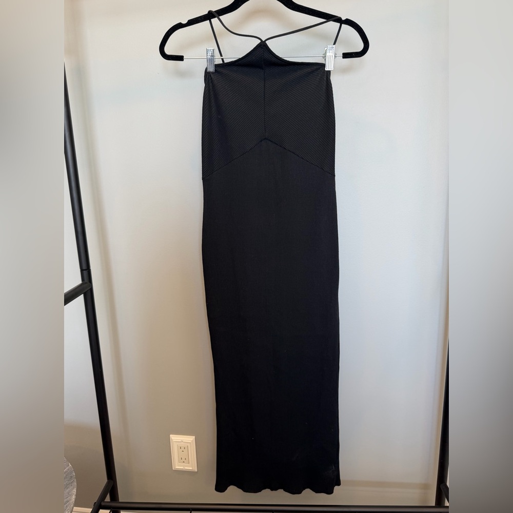 Zara Black Ribbed Midi Dress - L